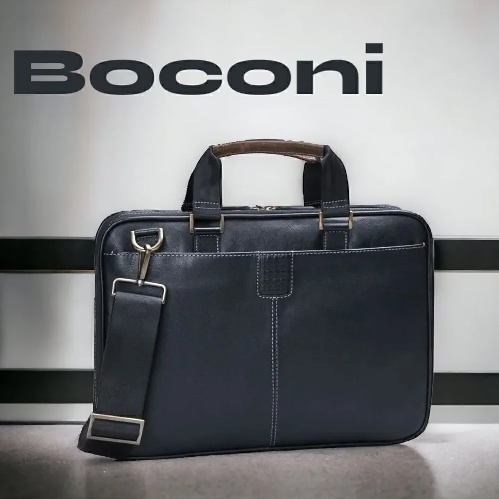 BOCONI Bags l Black l Genuine Leather l Briefcase Laptop Bag l Shoulder strap